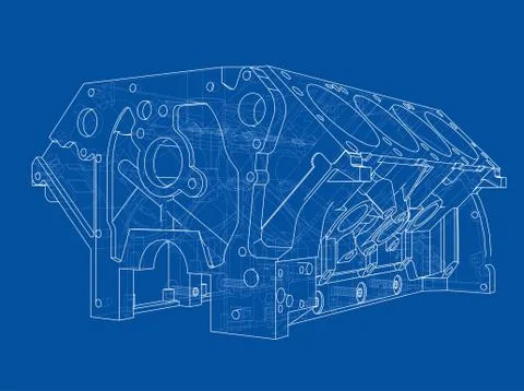 Engine block sketch. Vector rendering of 3d Illustration