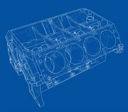Engine block sketch. Vector rendering of 3d Stock Illustration