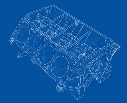 Engine block sketch. Vector rendering of 3d Stock Illustration