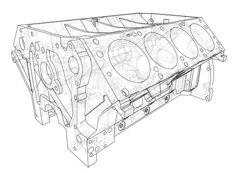 Engine block sketch. Vector rendering of 3d Stock Illustration