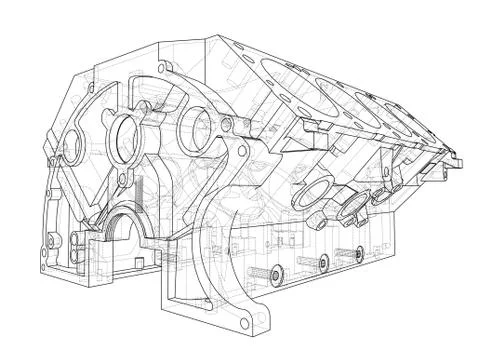 Engine block sketch. Vector rendering of 3d Stock Illustration