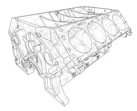Engine block sketch. Vector rendering of 3d Stock Illustration
