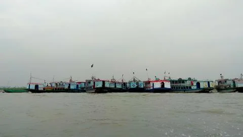 Engine boat in the river Stock Photos