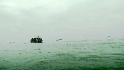 Engine boat in the river Stock Photos