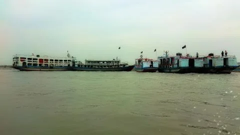 Engine boat in the river Stock Photos