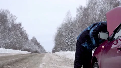 Engine Breakdown in Winter Stock Footage 147451485