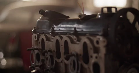 Engine of car in garage Stock Footage 221107154