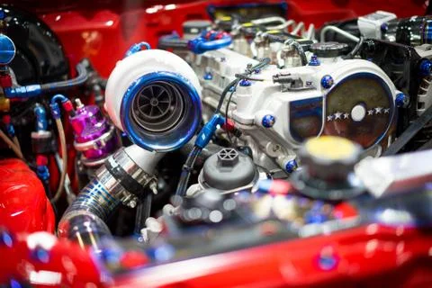 Engine car in vibrant and powerful. Stock Photos