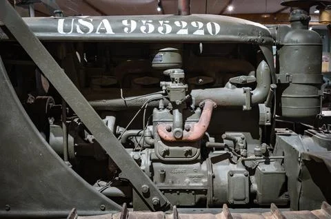 Engine of the caterpillar excavator tractor model D7 used in the second world Stock Photos