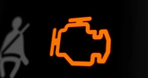 Engine check car dashboard warning light, blinking icon, motor problem Stock Footage 280191410