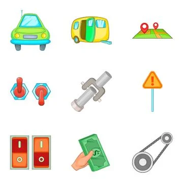 Engine check icons set, cartoon style Stock Illustration