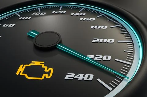 Engine check light on car dashboard. 3D rendered illustration. 스톡 일러스트