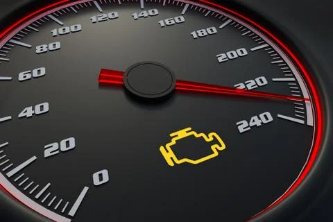 Engine check light on car dashboard. 3D rendered illustration. 스톡 일러스트