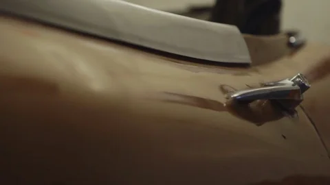 Engine of the Classic Jaguar Car. Camera Moving Left. Car Ready to Restore Stock Footage
