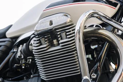 The engine of a classic motorcycle. side view. motor, cylinders, Foto stock
