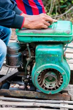 Engine close-up of bamboo train Stock Photos