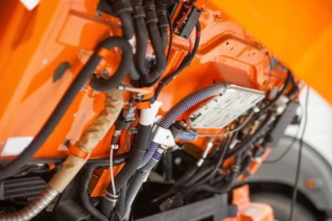 Engine compartment of large truck Stock Photos