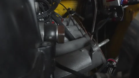 Engine compartment overview. Details of engine storage area. Closeup of vehicle Stock Footage 341972714