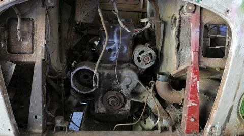 Engine compartment of trucks to be scrapped Stock Footage 58749908