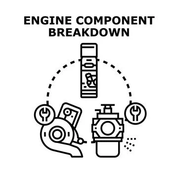 Engine component breakdown, automotive service, repair, diagnostics concept Ilustración de archivo