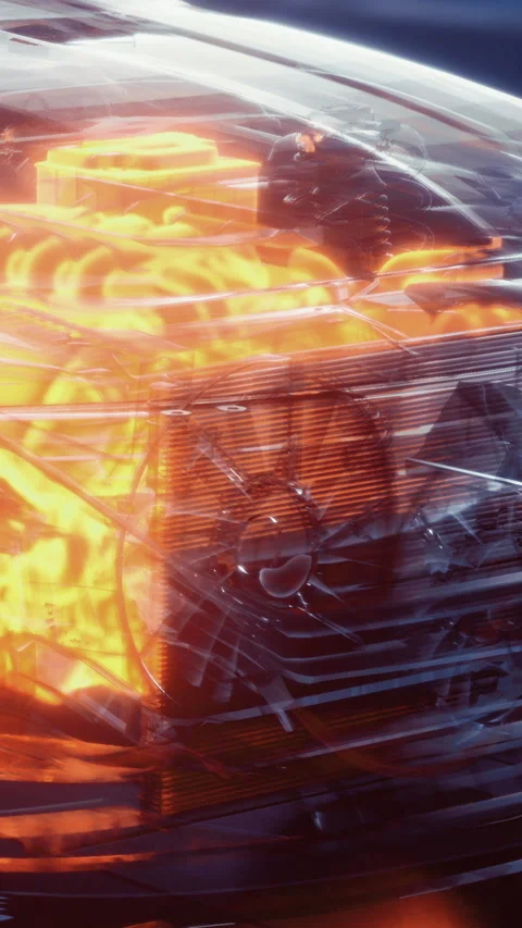 Engine components on display in a workshop illuminated by bright lights Stock Footage 336029034