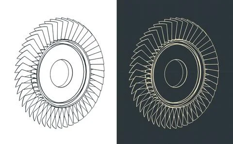 Engine compressor blisk isometric blueprints Stock Illustration