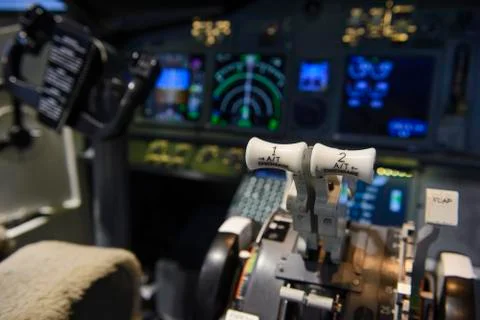 Engine control in the cockpit of an airliner Stock Photos