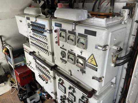 Engine controls in an old Soviet Hydrofoil boat Stock Photos