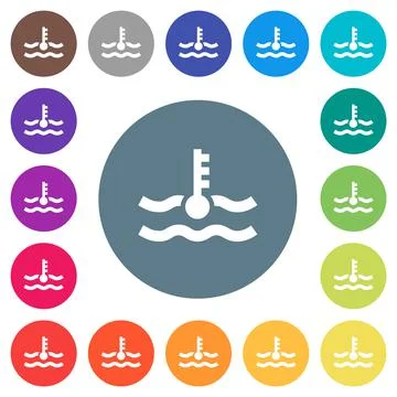 Engine coolant temperature indicator flat white icons on round color backgrou Stock Illustration
