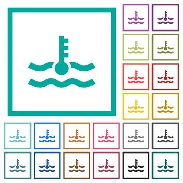 Engine coolant temperature indicator flat color icons with quadrant frames 스톡 일러스트