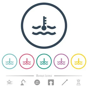 Engine coolant temperature indicator flat color icons in round outlines Stock Illustration