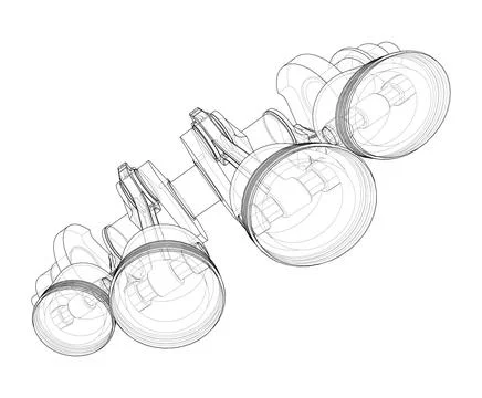 Engine crankshaft with pistons outline Stock Illustration