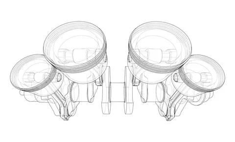 Engine crankshaft with pistons outline Stock Illustration