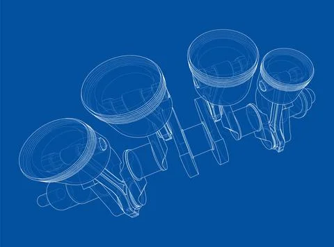 Engine crankshaft with pistons outline Stock Illustration