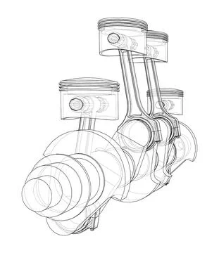 Engine crankshaft with pistons outline. Vector Stock Illustration