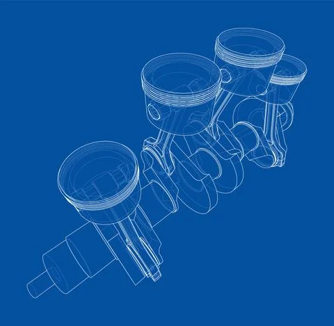 Engine crankshaft with pistons outline. Vector Stock Illustration