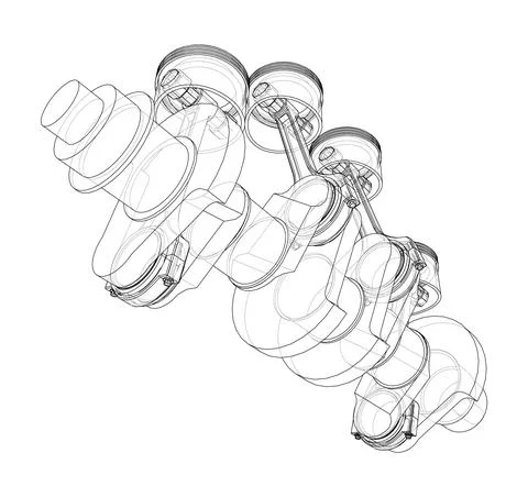 Engine crankshaft with pistons outline. Vector Illustrazione stock