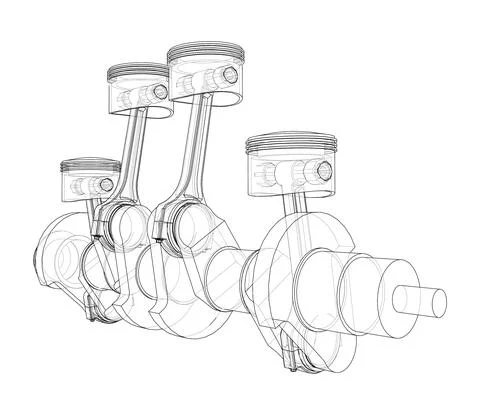 Engine crankshaft with pistons outline. Vector Stock Illustration