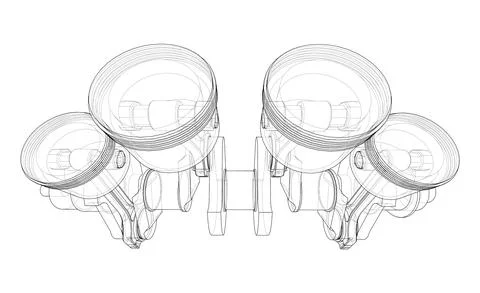 Engine crankshaft with pistons outline. Vector Stock Illustration