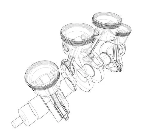 Engine crankshaft with pistons outline. Vector Illustrazione stock