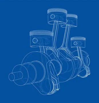 Engine crankshaft with pistons outline. Vector Illustrazione stock
