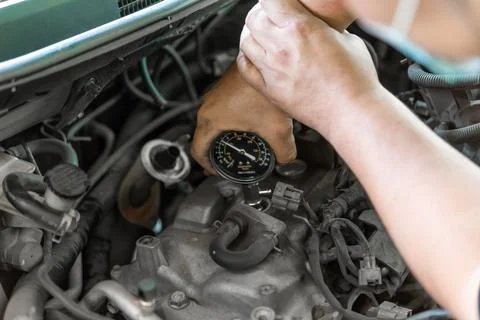 Engine Cylinder Compression Test Gauge Stock Photos