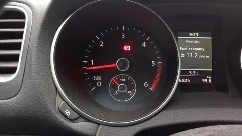 Engine deceleration sound from a car with dashboard gauges showing RPM dropping  Stock Footage 322575191