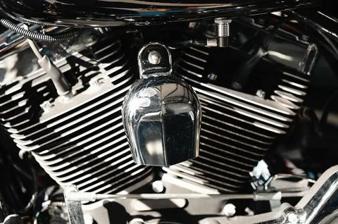 Engine details showcased, precisionmachined engine components exhibiting Stock Photos