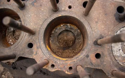 Engine disassembled combustion chamber. close-up Stock Photos