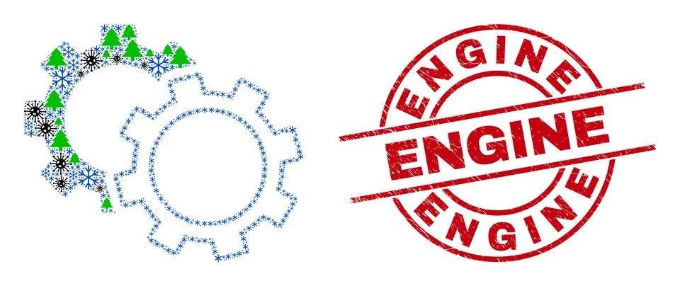 Engine Distress Tag and Cogs Composition of Virus Winter Icons Stock Illustration
