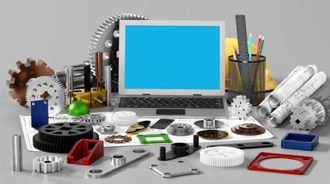 Engine drawing and mechanical engineering Computer Aided Design CAD on Mec... Stock Photos