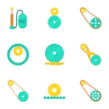 Engine elements icons set, cartoon style Illustrazione stock
