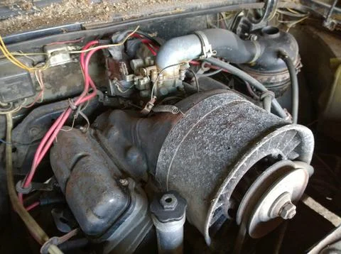 The engine in the engine compartment of the old Soviet car ZAZ 968 Stock Photos