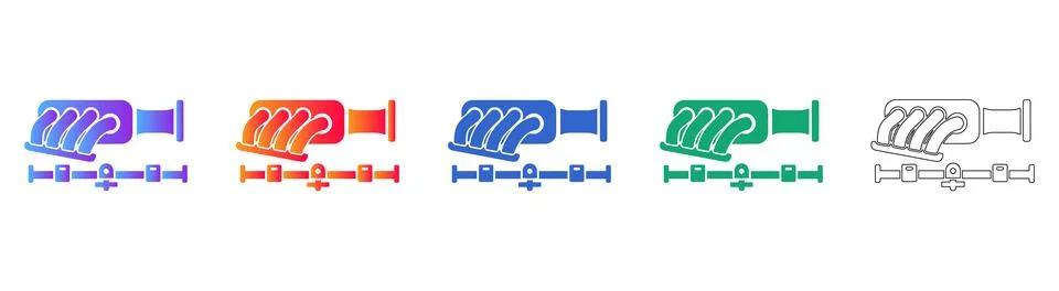 Engine Exhaust Manifold Icons with Gradient and Line Styles Stock Illustration